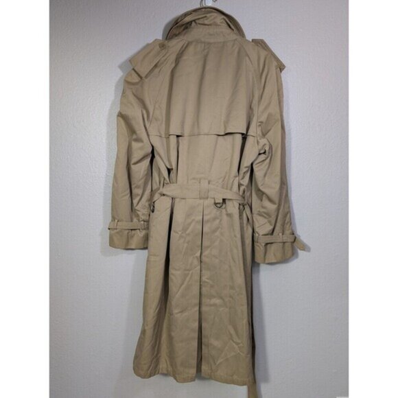 Vintage Oleg Cassini Men Tan Trench Coat 42R Removable Wool Lining Belted - Picture 2 of 16
